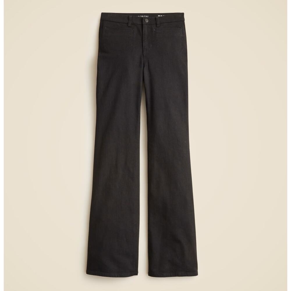 J.Crew 1996 High Rise Flare Jeans Womens 32P Black Semi-stretch Button Zip Fly - Picture 3 of 8